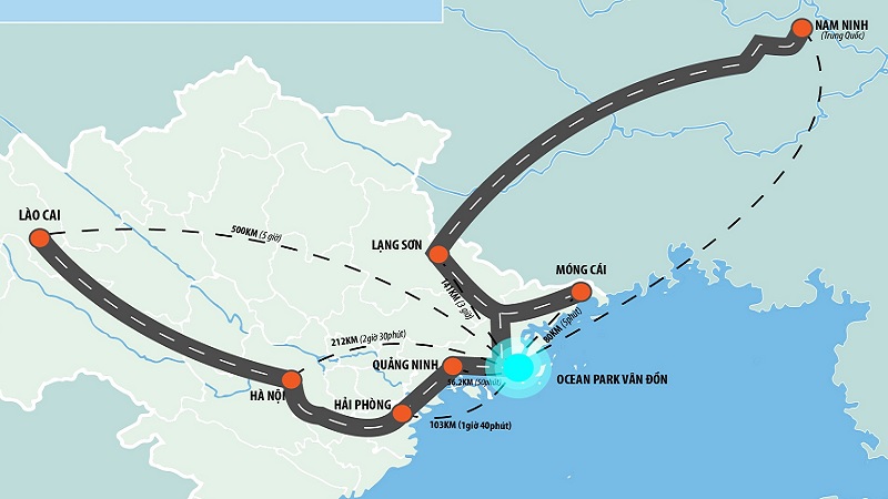 Liên kết vùng từ vị trí dự án Ocean Park Quảng Ninh lien ket vung du an ocean park van dong